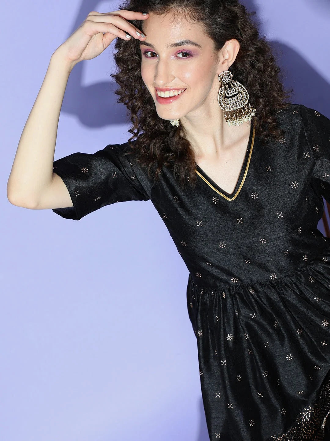 Black & Golden Printed Co ord Sets - Kurti and Palazzos Set