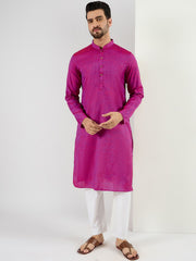 Ethnic Bay Men Pink Cotton Solid Woven Design Straight Kurta With Pant Set-MKSET1100
