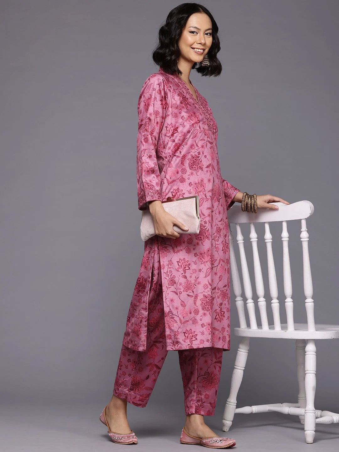 Floral Sequinned Kurta with Trousers | Women's Kurta Sets