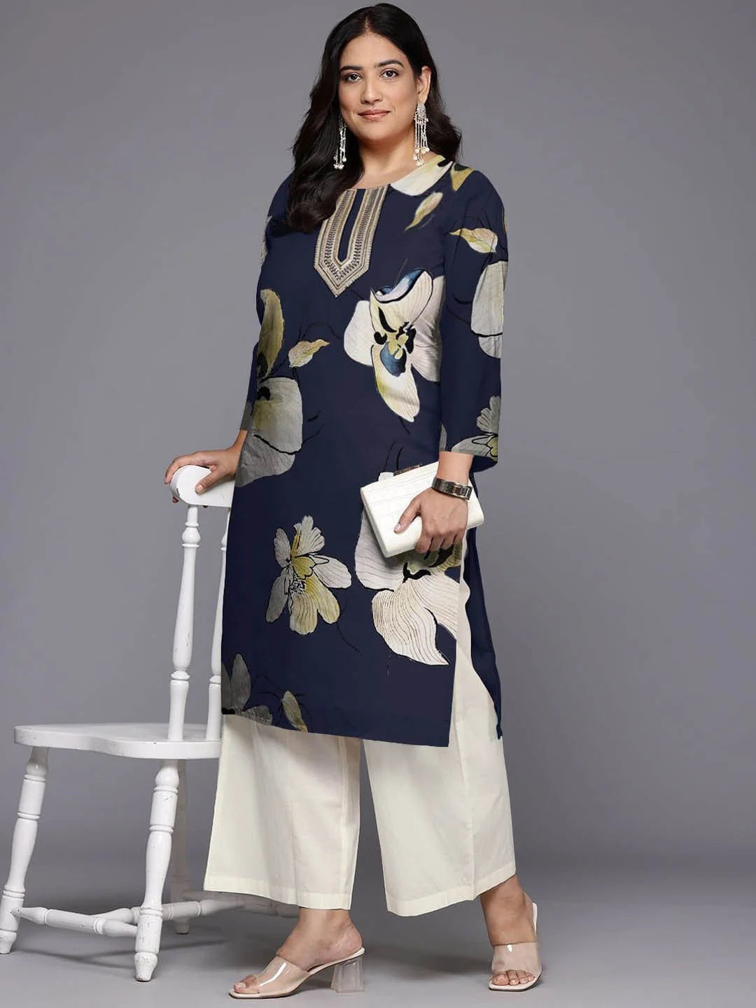 Women Floral Printed Sequinned Floral Georgette Kurta-AP-AHKUGRDP-1143