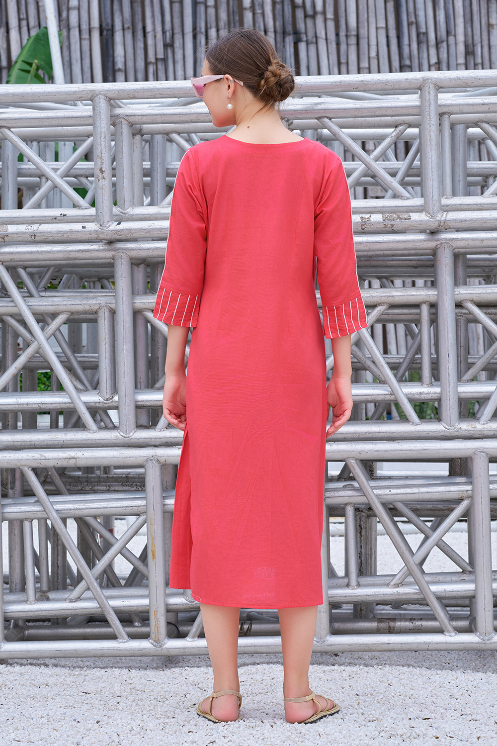 Plus Size Hand-Painted Pink Cotton A-Line Dress