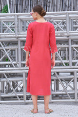 Plus Size Hand-Painted Pink Cotton A-Line Dress-CL-SW-3055