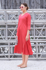 Plus Size Hand-Painted Pink Cotton A-Line Dress-CL-SW-3055