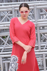 Plus Size Hand-Painted Pink Cotton A-Line Dress-CL-SW-3055