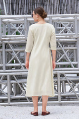Plus Size Hand-Painted Off White Cotton A-Line Dress for Women-CL-SW-3053