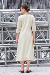 Plus Size Hand-Painted Off White Cotton A-Line Dress for Women-CL-SW-3053