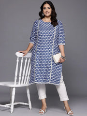 Plus Size Ethnic Motifs Printed Gotta Patti Pure Cotton Kurta-AP-AHKUCOWX-1121