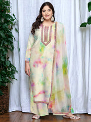 Tie and Dye Printed Plus Size Kurta with Palazzos & With Dupatta-AP-AHKUDUPZ-Combo-965