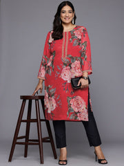 Plus Size Floral Printed Round Neck Straight Kurta-AP-AHKUGRDP-1139