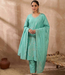 Cotton Blend Kurta Set for Women - Green | MLWSHKS9293GRN
