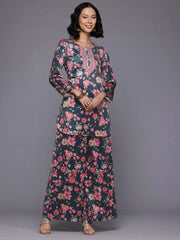Floral Print Velvet Tunic With Palazzos-AHTUPZ-COMBO-1028