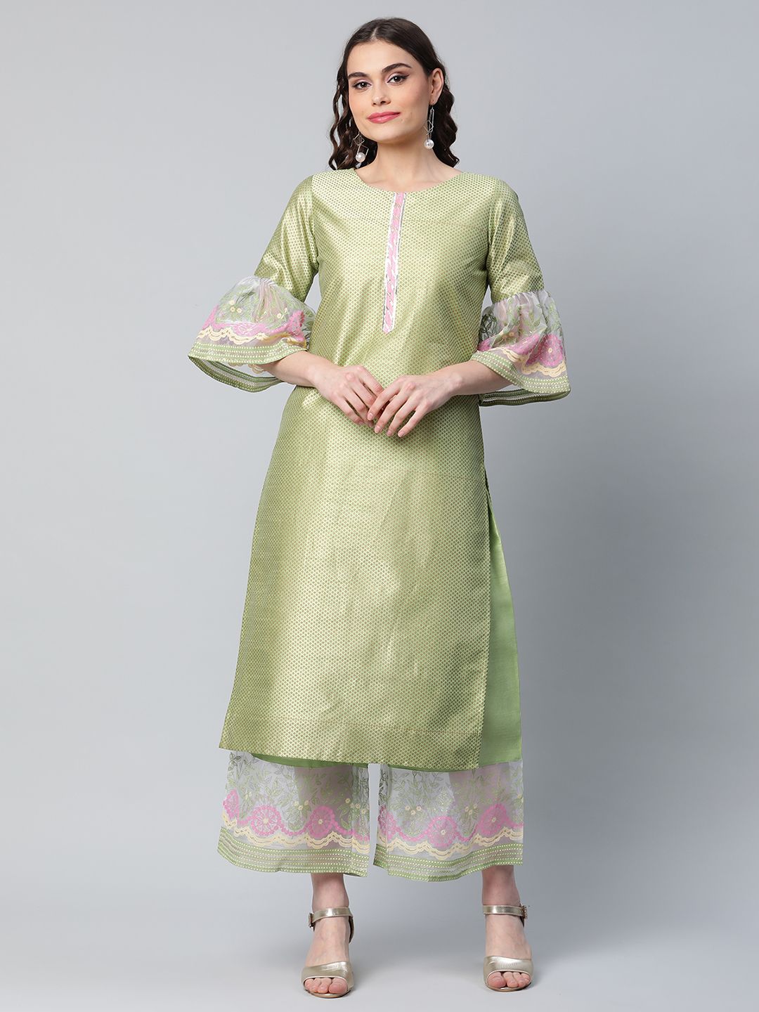 Off White Printed Cotton Kurta Palazzo Set with Dupatta