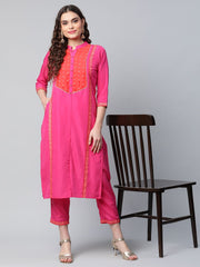 Pink Crepe Printed Kurta Pant Set-AHKUPN-COMBO-401