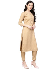Beige Faux Silk Kurta Pant Set with Traditional Bandhani Print Dupatta-AHKUDUPN-Combo-123
