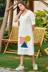 Off-white casual dress with patchwork-CL-SW-3086