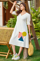 Off-white casual dress with patchwork-CL-SW-3086