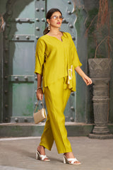 Plus Size Atomic Yellow Asymmetric Silk Cotton Co-Ord Set-CL-EW-2012