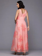 Floral Printed Gotta Patti Organza Ethnic Gown-AHEDORKHGP-256