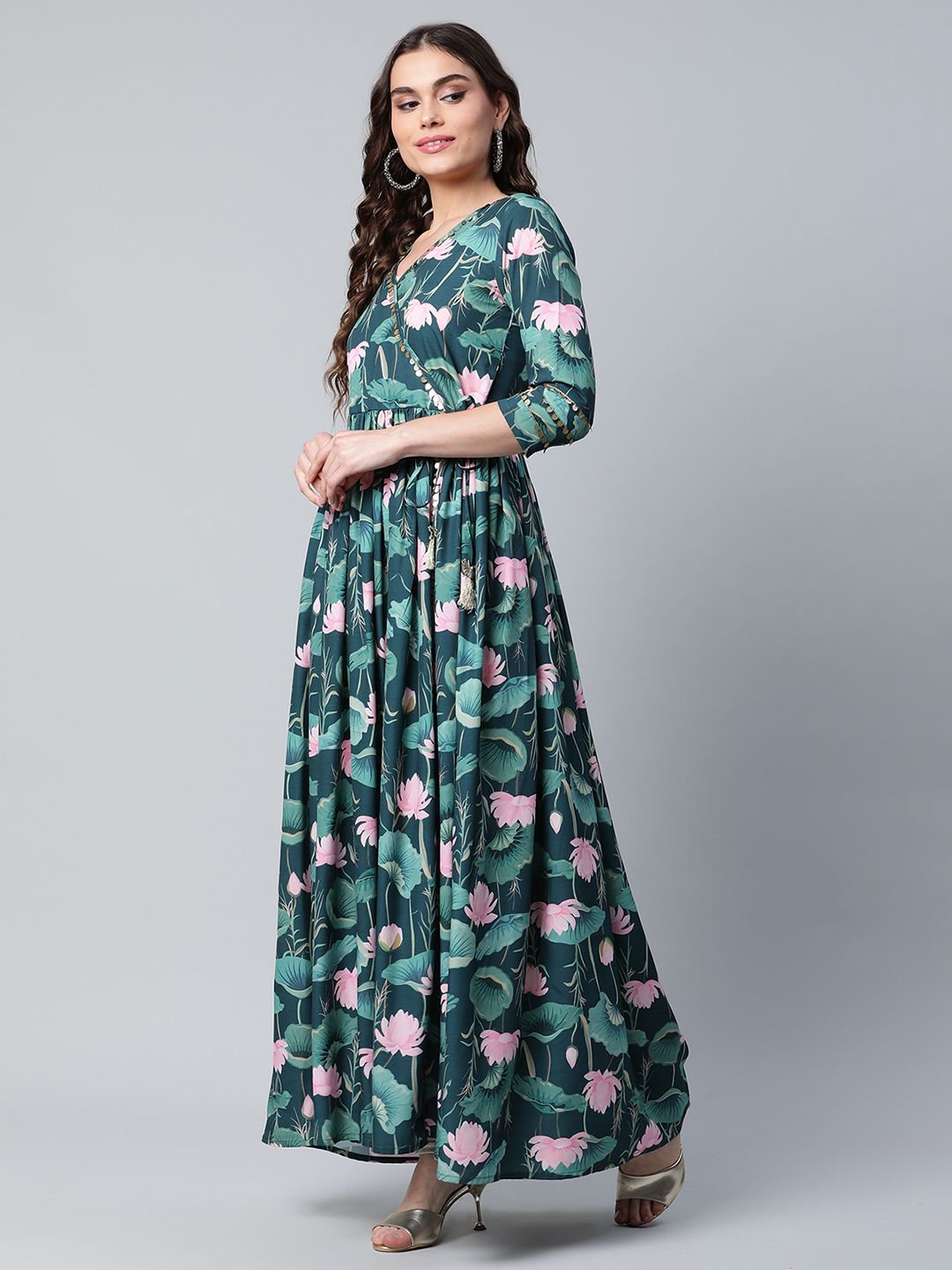 Dark Green Printed Dress - Women's Western Clothing Online