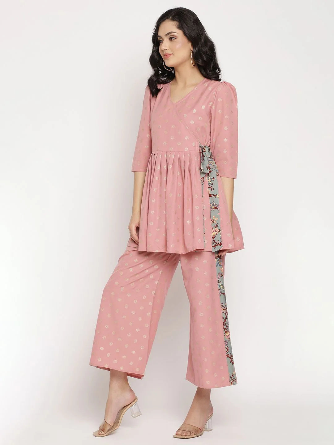Pink Printed Angrakha Kurti with Palazzos-AHTUPZ-COMBO-377-FF