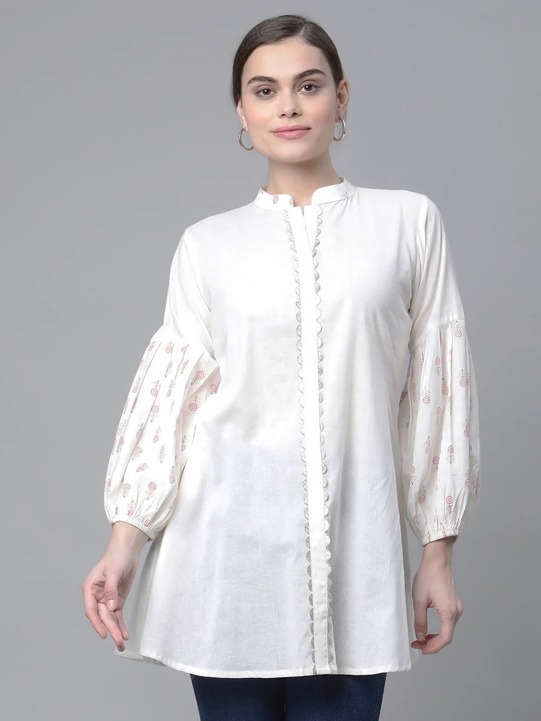 Off White Pure Cotton Printed Tunic-AHTUCOPG-8060