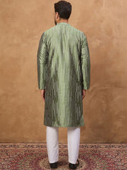 Ethnic Bay Men Green Silk Blend Solid Embroidered Straight Kurta With Pant Set-MKSET1439