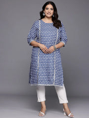 Plus Size Ethnic Motifs Printed Gotta Patti Pure Cotton Kurta-AP-AHKUCOWX-1121