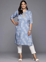 Plus Size Floral Printed Sequinned Crepe Kurta-AP-AHKUCRDP-1126