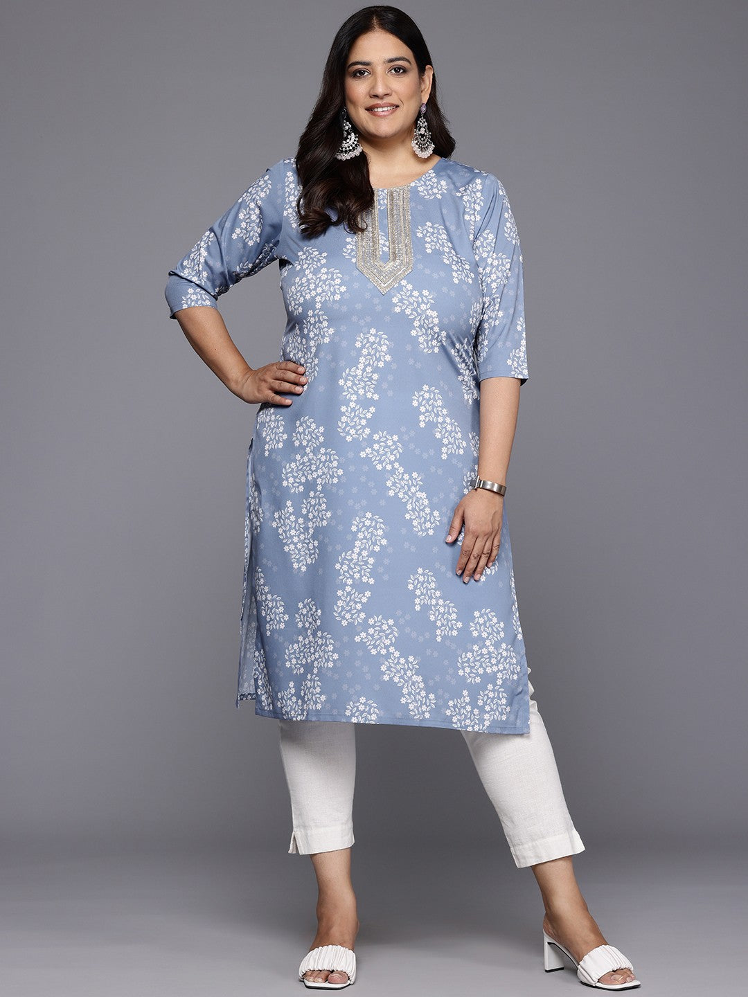 Floral Sequinned Crepe Indian Kurtis - Plus Size Kurta