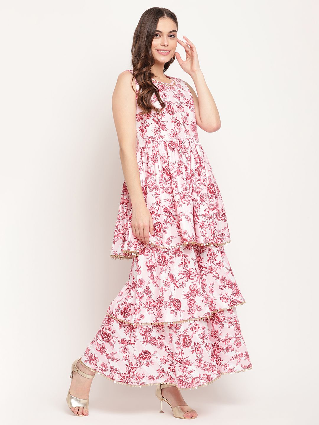 White Floral Print Sharara Set for Women | Designer Garara Pants