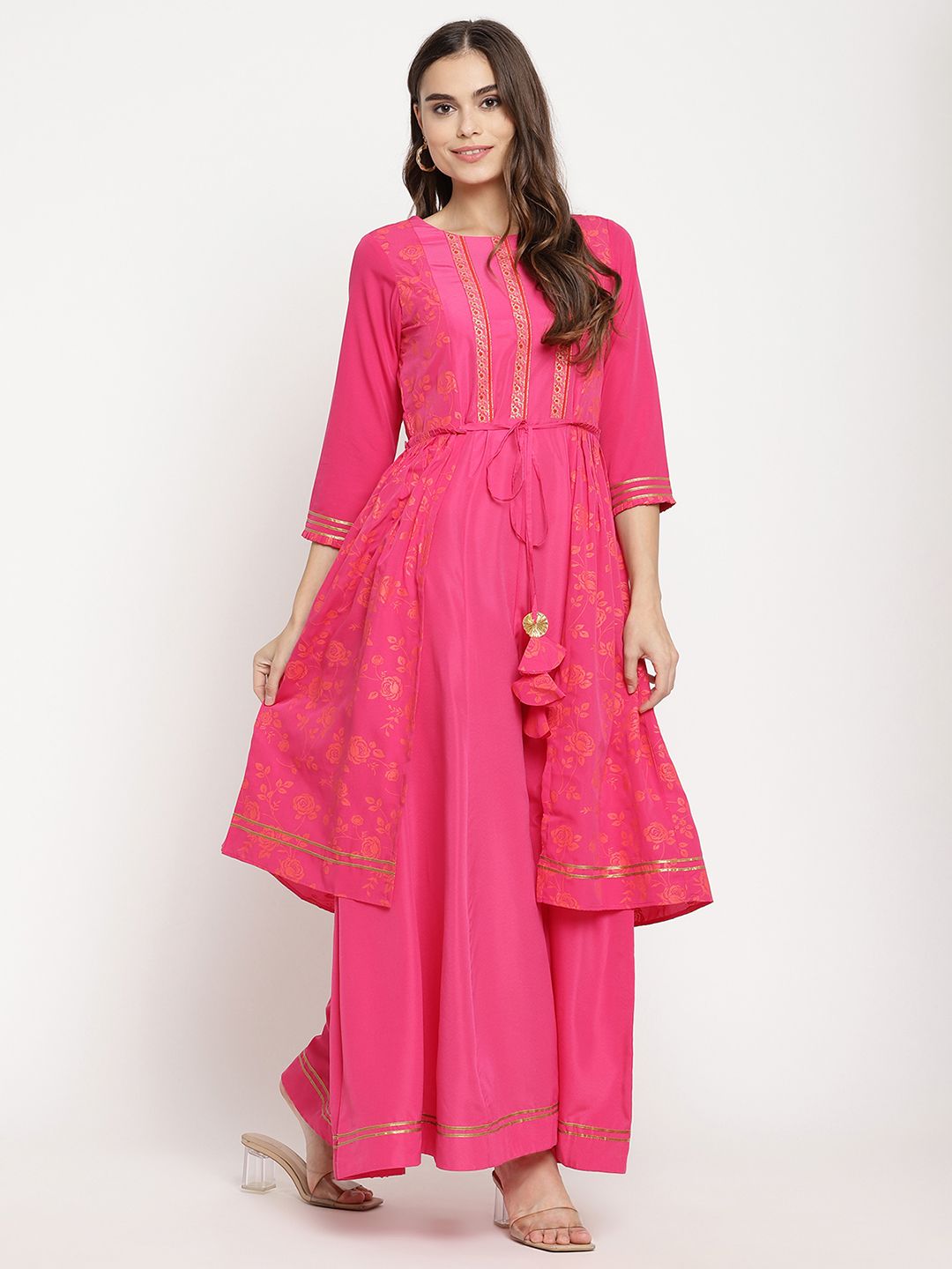 Dark Pink Printed Tie-Up Dress | Women's Western Wear Fashion