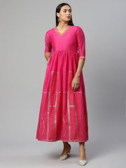 Pink Crepe Printed Maxi Dress-AHDRCHKP-953
