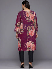 Women Floral Printed Round Neck Plus Size Straight Kurta-AP-AHKUGRDP-1140