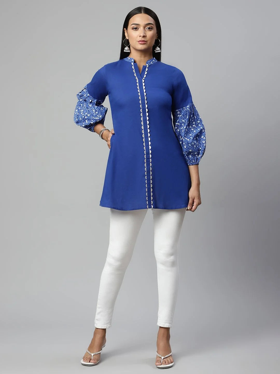 Blue Pure Cotton Printed Tunic-AHTUCOKHGL-8076