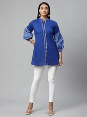 Blue Pure Cotton Printed Tunic-AHTUCOKHGL-8076
