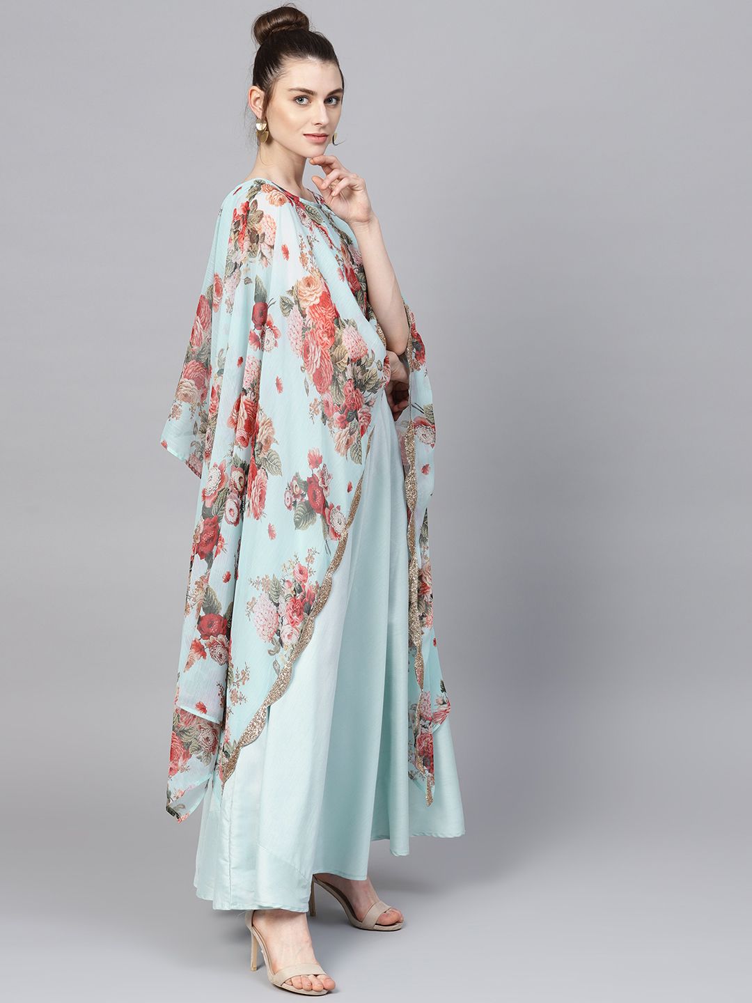 Aqua Blue Printed Kurta with Dupatta | Indian Kurta Ladies