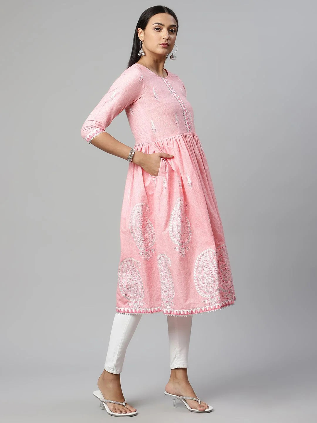 Buy Pink Printed Cotton Indian Kurta - Stylish Kurtis Online
