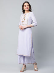 Powder Blue & Gold Printed Kurta Palazzo Set-AHKUPZ-COMBO-403
