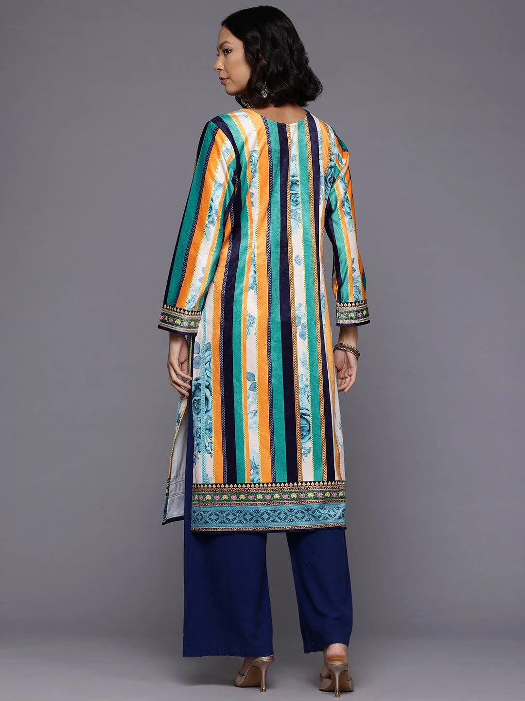 Striped Velvet Indian Kurtas - Shop Ladies Gotta Patti Kurtis