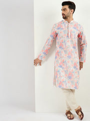 Ethnic Bay Men Off White Viscose Rayon Abstract Embroidered Straight Kurta With Pant Set-MKSET1082