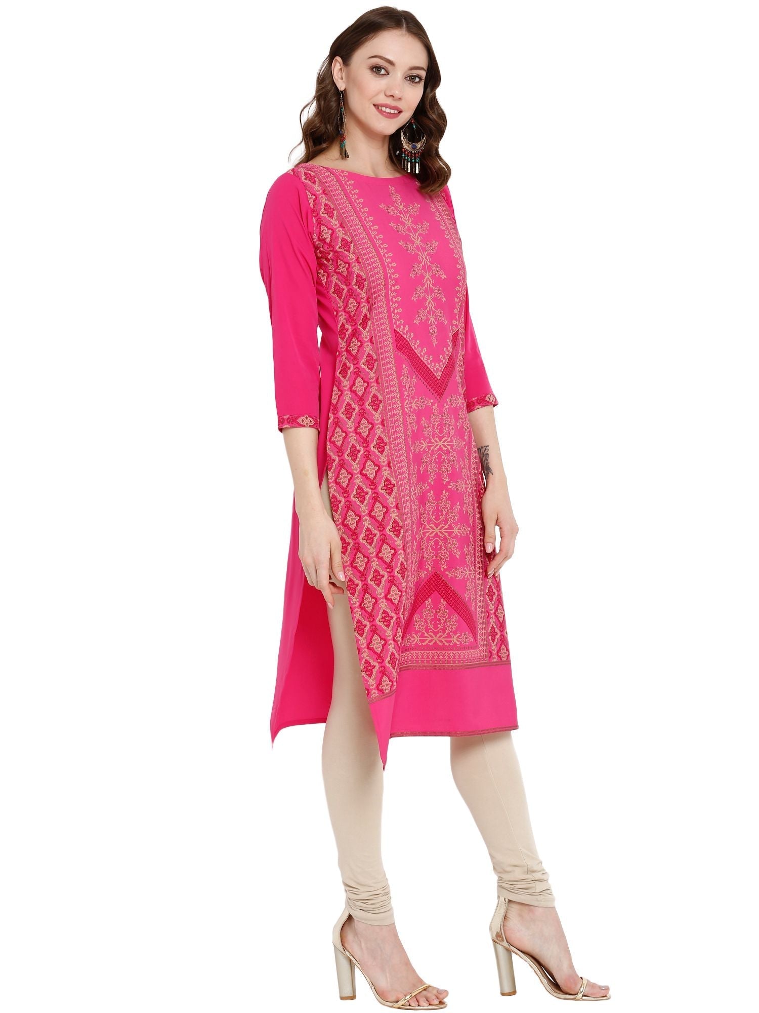 Pink Ethnic Print Kurta: Modern Indian Kurtis for Women