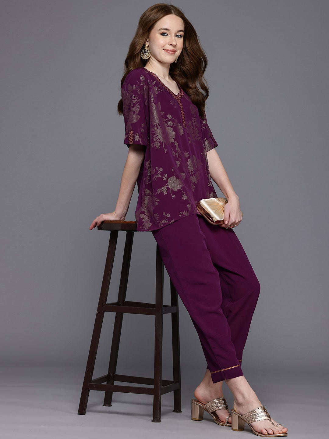 Floral Printed Tunic & Trousers Co-ords-AHTUPN-COMBO-908
