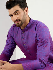 Ethnic Bay Men Purple Cotton Solid Woven Design Straight Kurta With Pant Set-MKSET1099