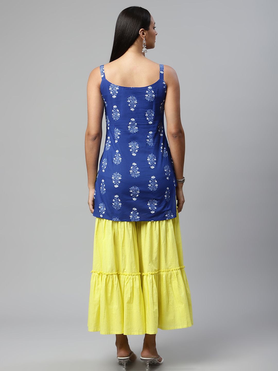 Royal Blue Printed Cotton Sharara Set | Sharara Suits for Women