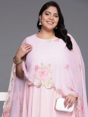 Plus Size Floral Printed Cape Sleeves Layered Ethnic Gown-AP-AHEDCRDP-236