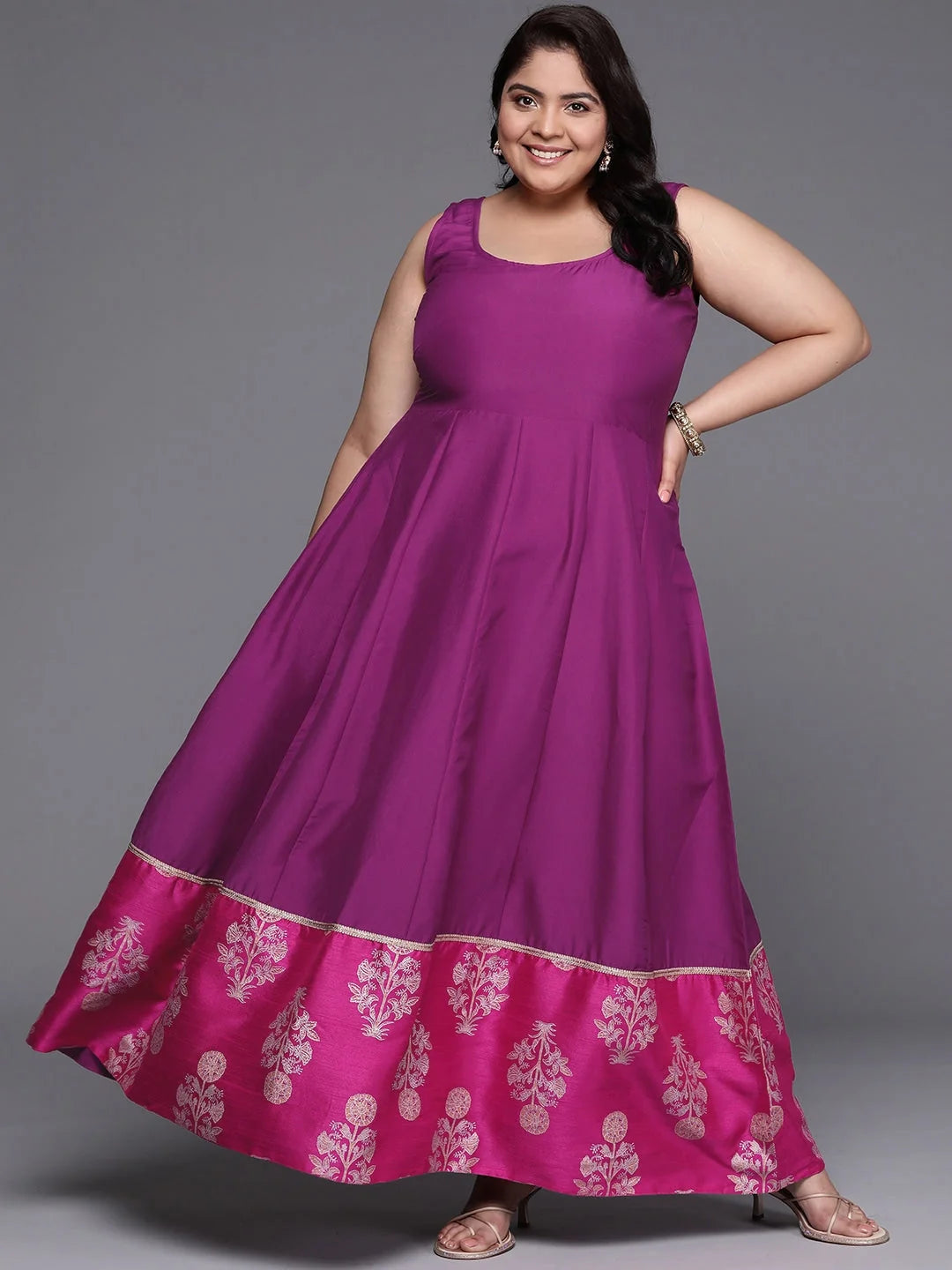 Plus Size Printed Fit & Flare Maxi Indian Dress | Shop Online