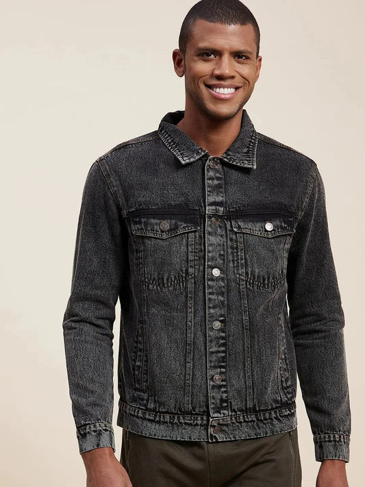Men's Black Washed Denim Jacket 1080