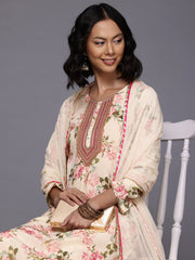 Floral Printed Sequinned Kurta With Trousers & Dupatta-AHKUDUPN-COMBO-1017