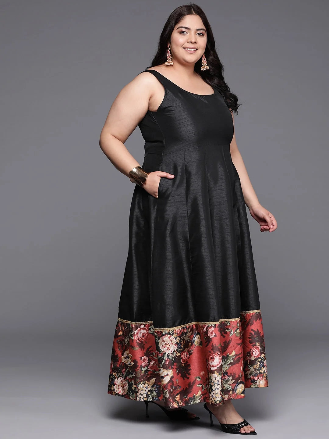 Floral Fit & Flare Maxi Dress | Plus Size Indian Dresses