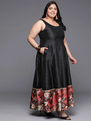 Plus Size Floral Printed Fit & Flare Maxi Ethnic Dress-AP-AHEDPSDP-149